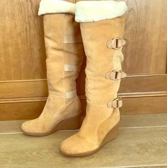 Cole Haan Suede Shearling Knee High Boots size 7 - Picture 1 of 7